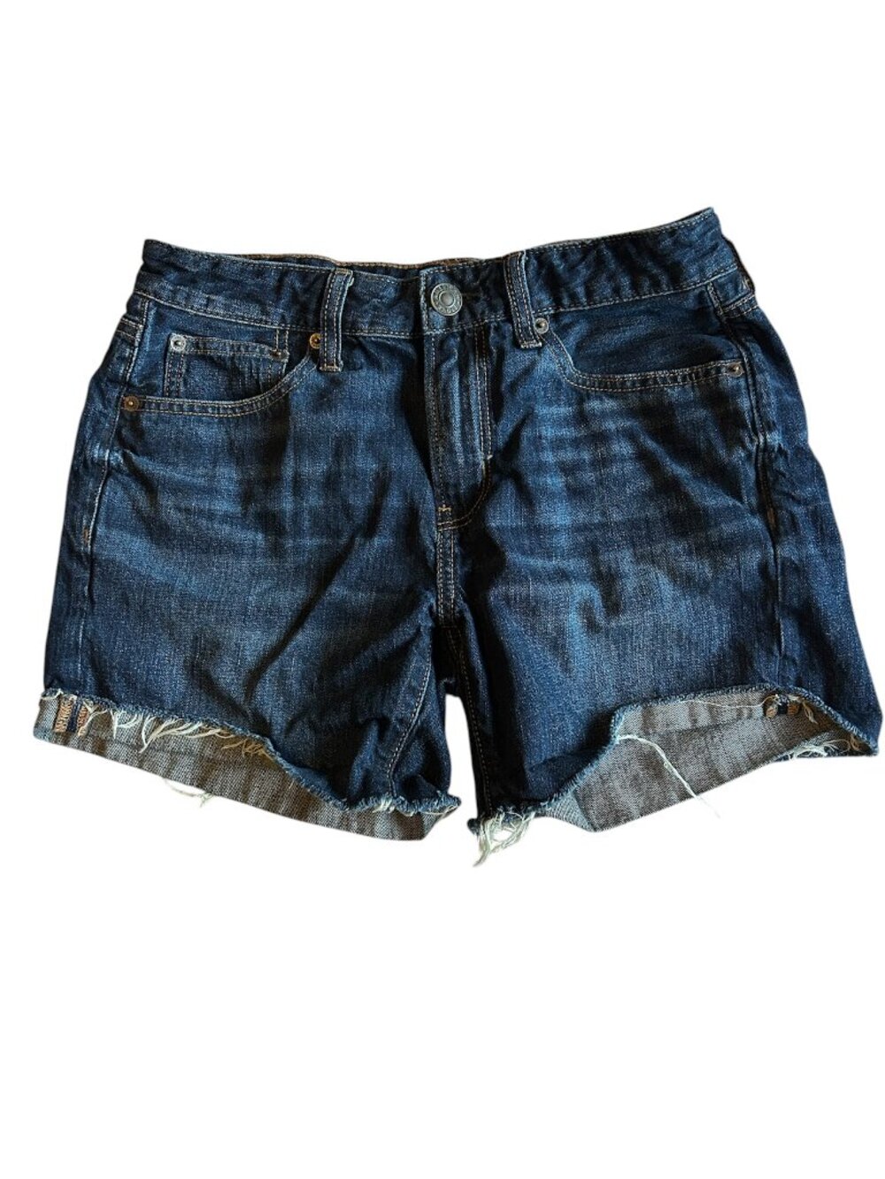 American Eagle Tomgirl Midi Shorts Size 4 Dark Wash Cuffed Denim